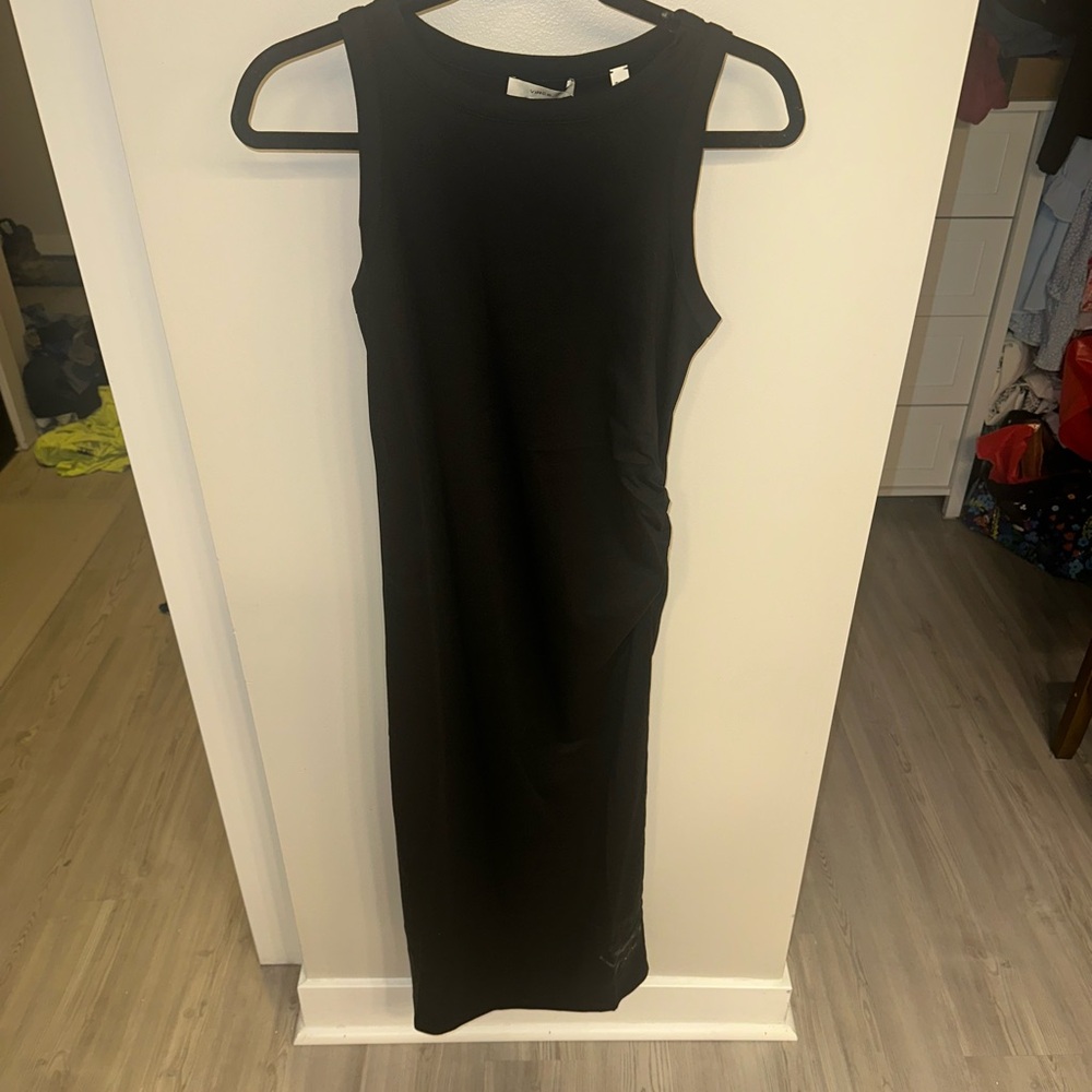 Vince Side Drape Tank Dress - cotton jersey midi dress
